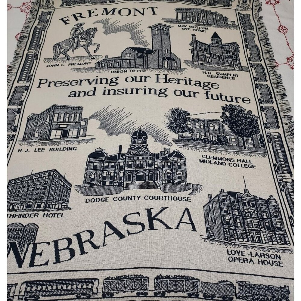 Vintage Fremont Nebraska Train Heritage Wall Hanging Throw Blanket 66"x55"
